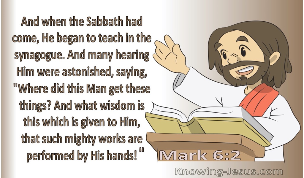 Mark 6:2 He Began To Teach In The Synagogue (beige)